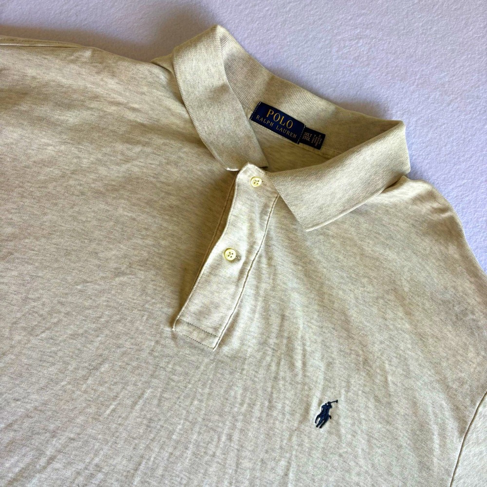 Polo Ralph Lauren Men Beige Solid Polo Shirt 3XLT Preppy Golf Casual Knit Logo
